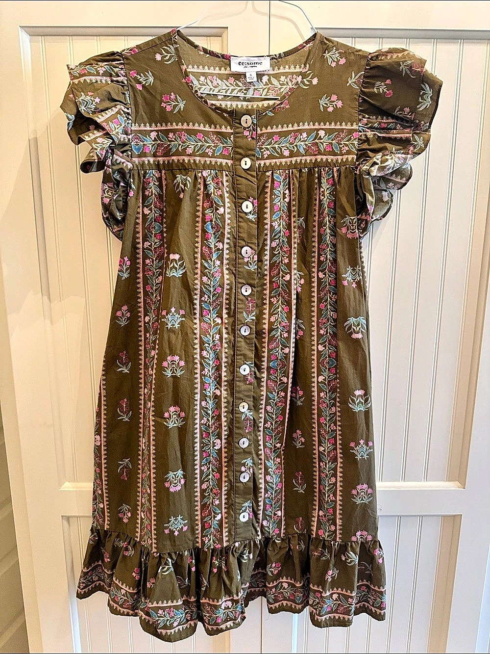 ee:some Los Angeles Women'Small Floral Ruffle Dress in Green Size Small Like New